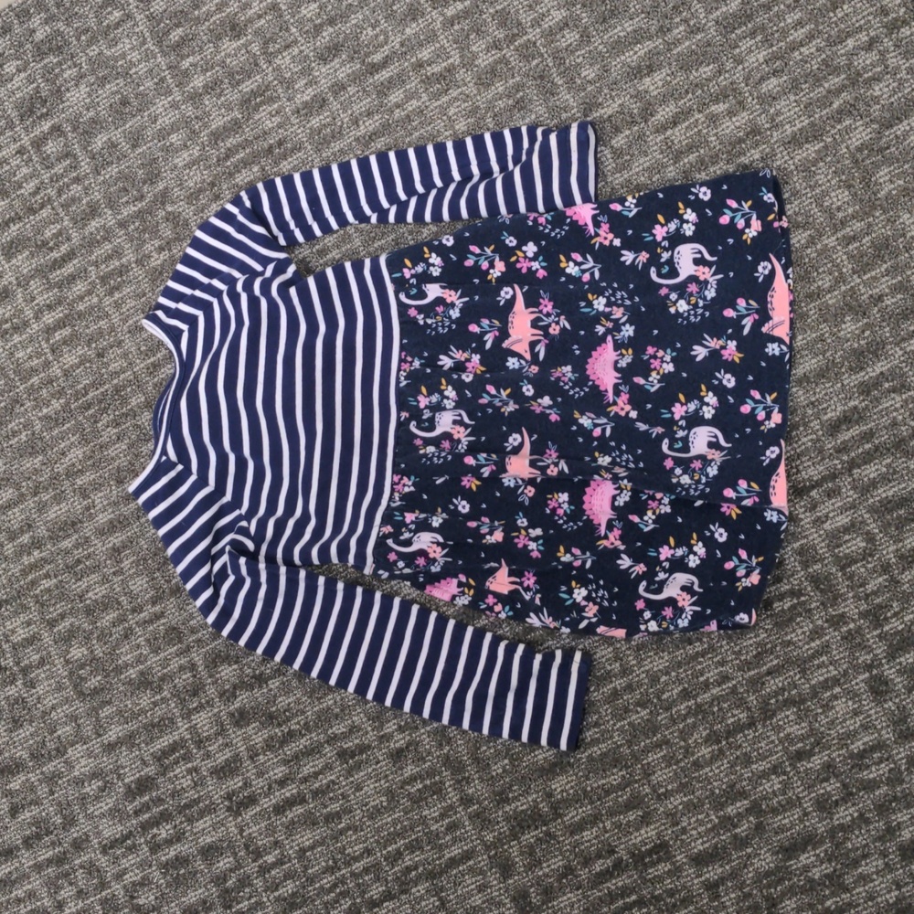 Rumi + Ryder Girls Blue Stripped Dinosaur Dress